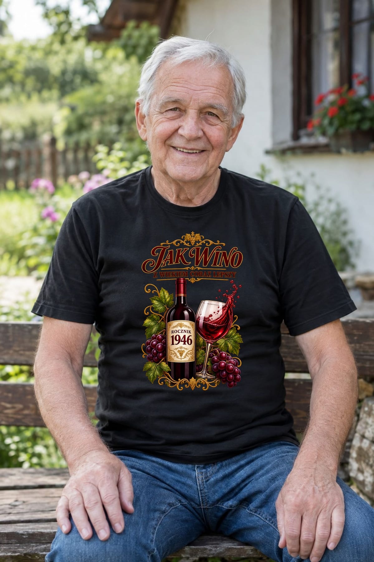 Koszulka męska czarna na 80 urodziny jak wino rocznik 1946 prezent, zdjęcie 6