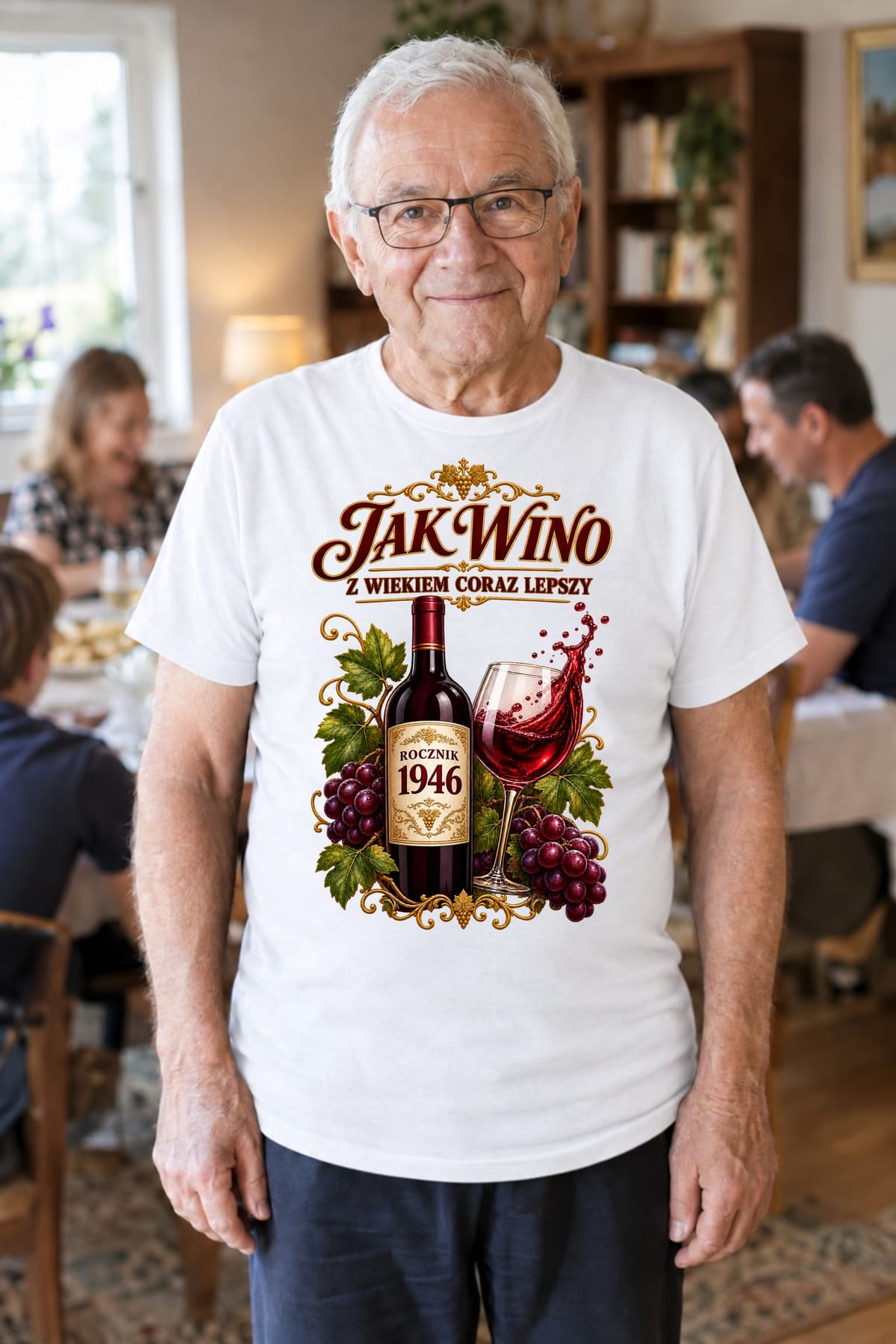 Koszulka męska biała na 80 urodziny jak wino rocznik 1946 prezent, zdjęcie 5