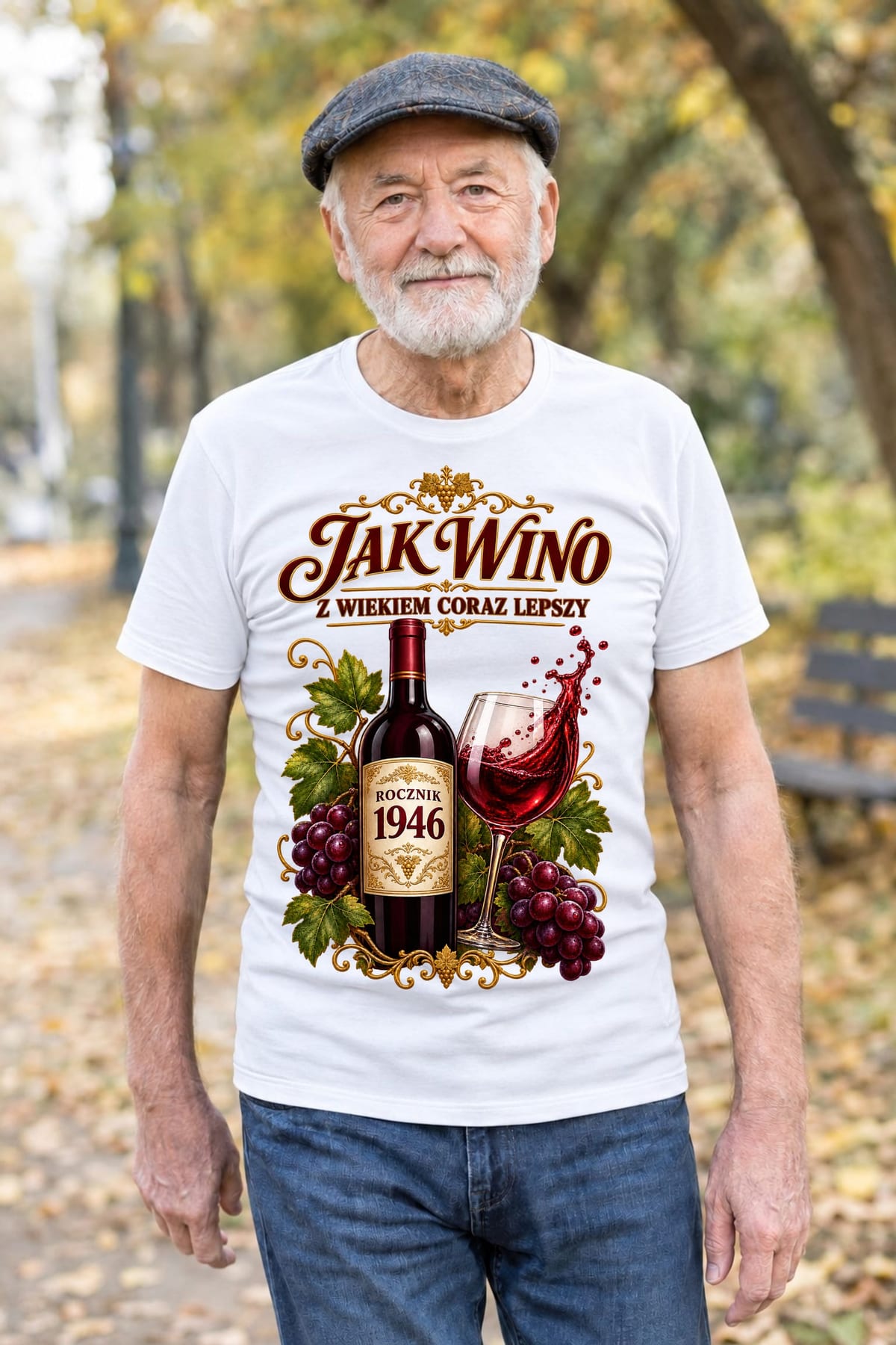 Koszulka męska biała na 80 urodziny jak wino rocznik 1946 prezent, zdjęcie 6