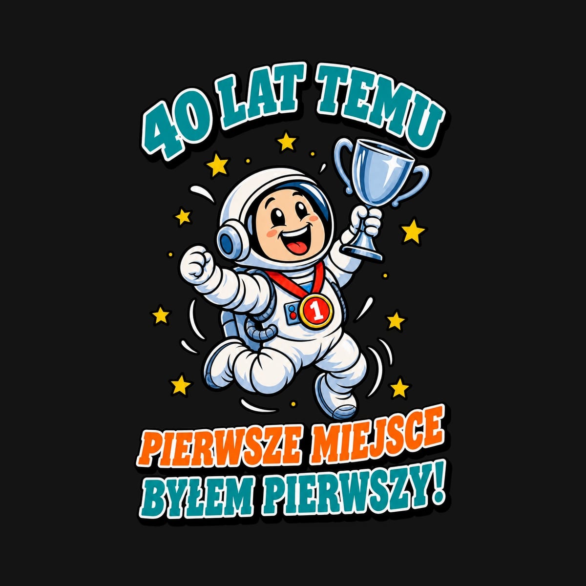 Koszulka męska czarna na 40 urodziny astronauta pierwsze miejsce prezent, zdjęcie 2