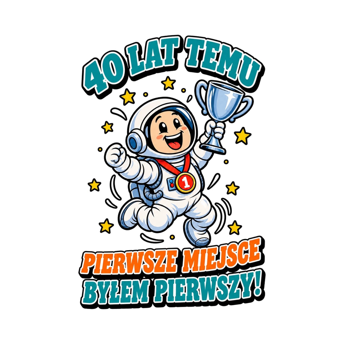 Koszulka męska biała na 40 urodziny astronauta pierwsze miejsce prezent, zdjęcie 2