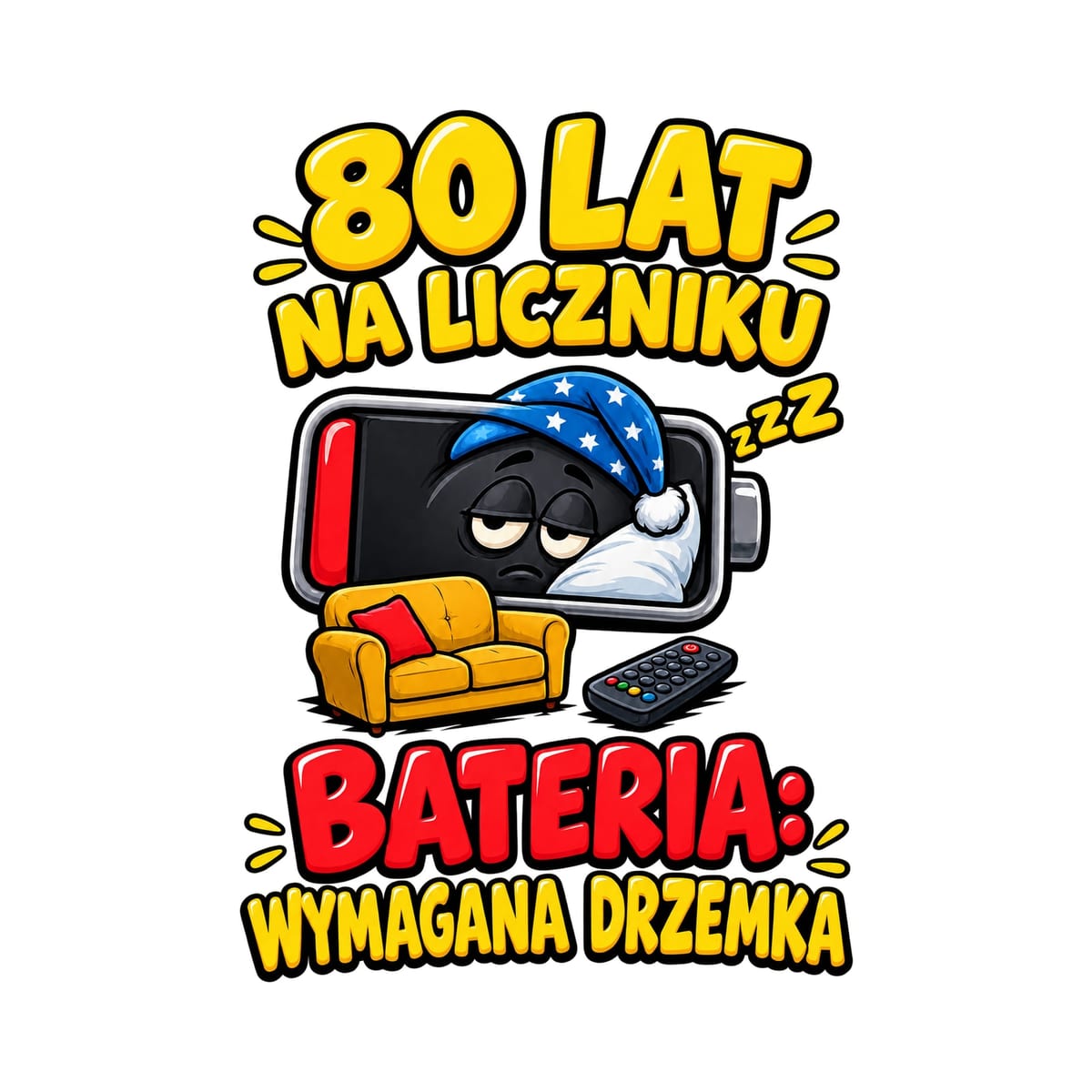 Koszulka męska biała na 80 urodziny bateria wymagana drzemka prezent, zdjęcie 2