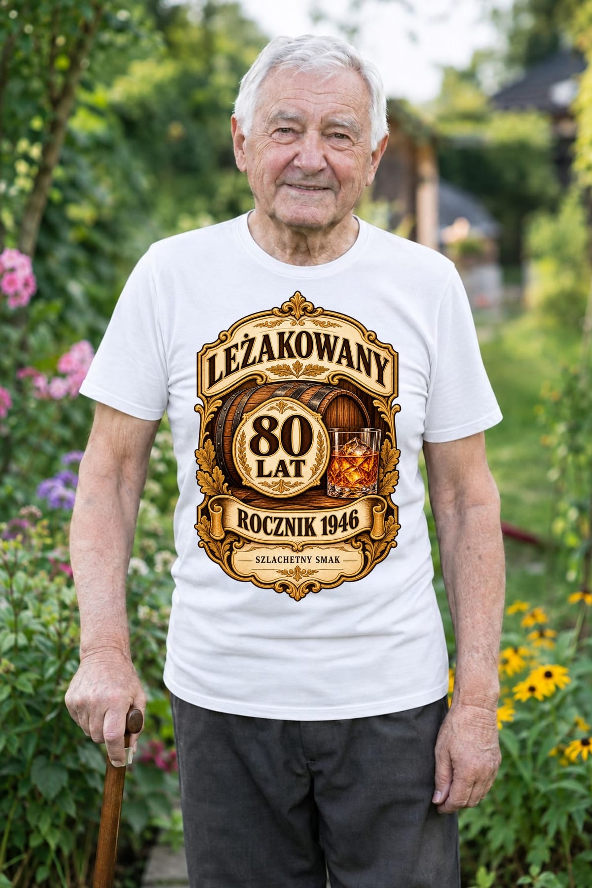 Koszulka męska biała na 80 urodziny whisky rocznik 1946 prezent, zdjęcie 1