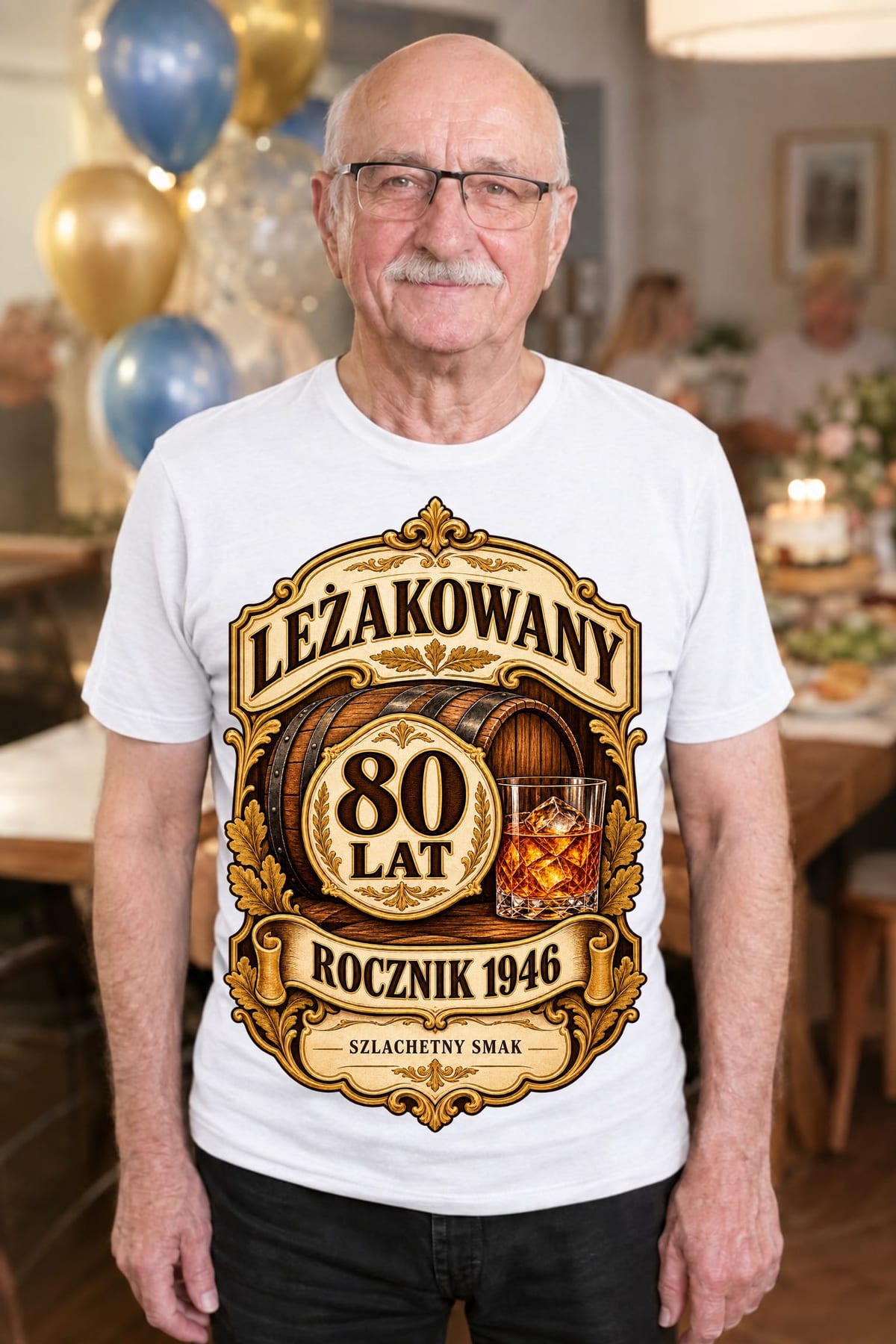 Koszulka męska biała na 80 urodziny whisky rocznik 1946 prezent, zdjęcie 3