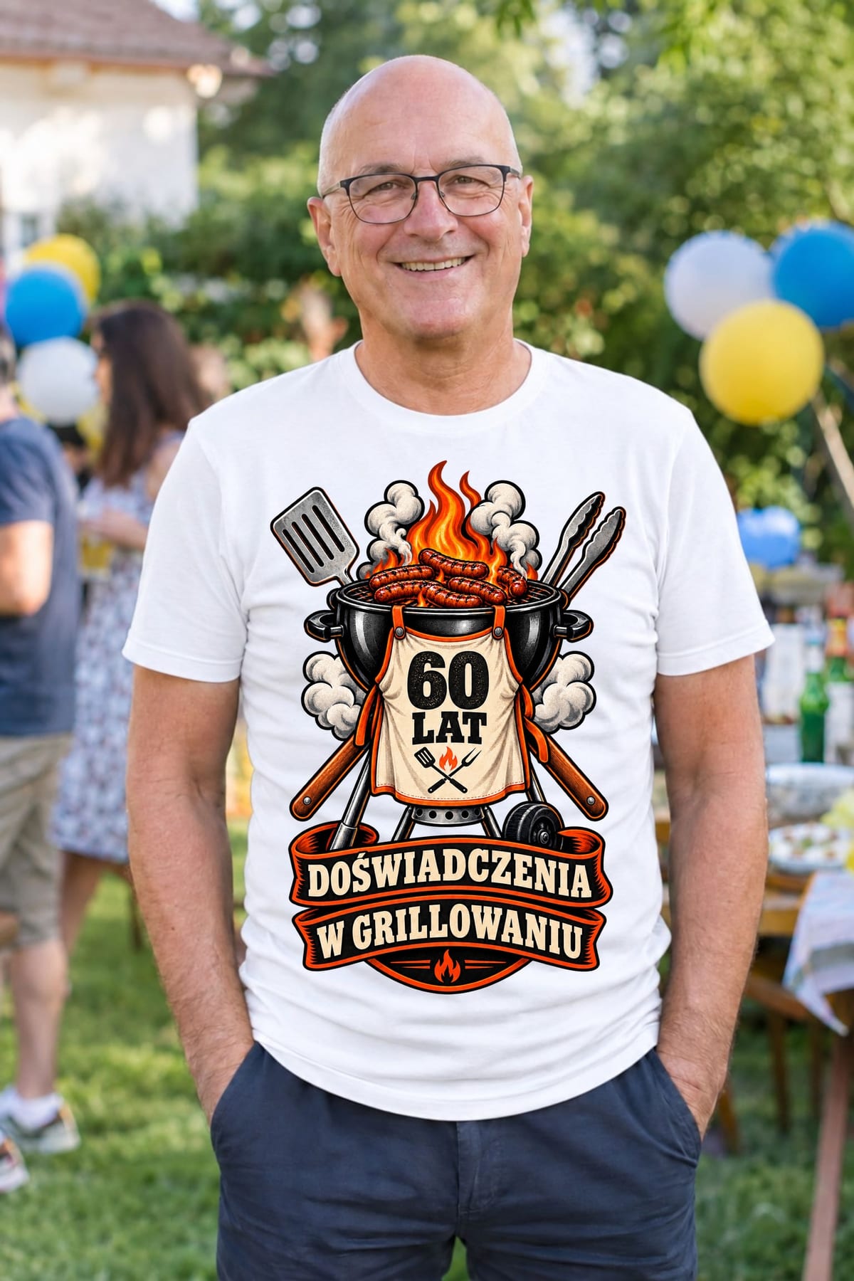 Koszulka męska biała na 60 urodziny grill master prezent dla taty, zdjęcie 5