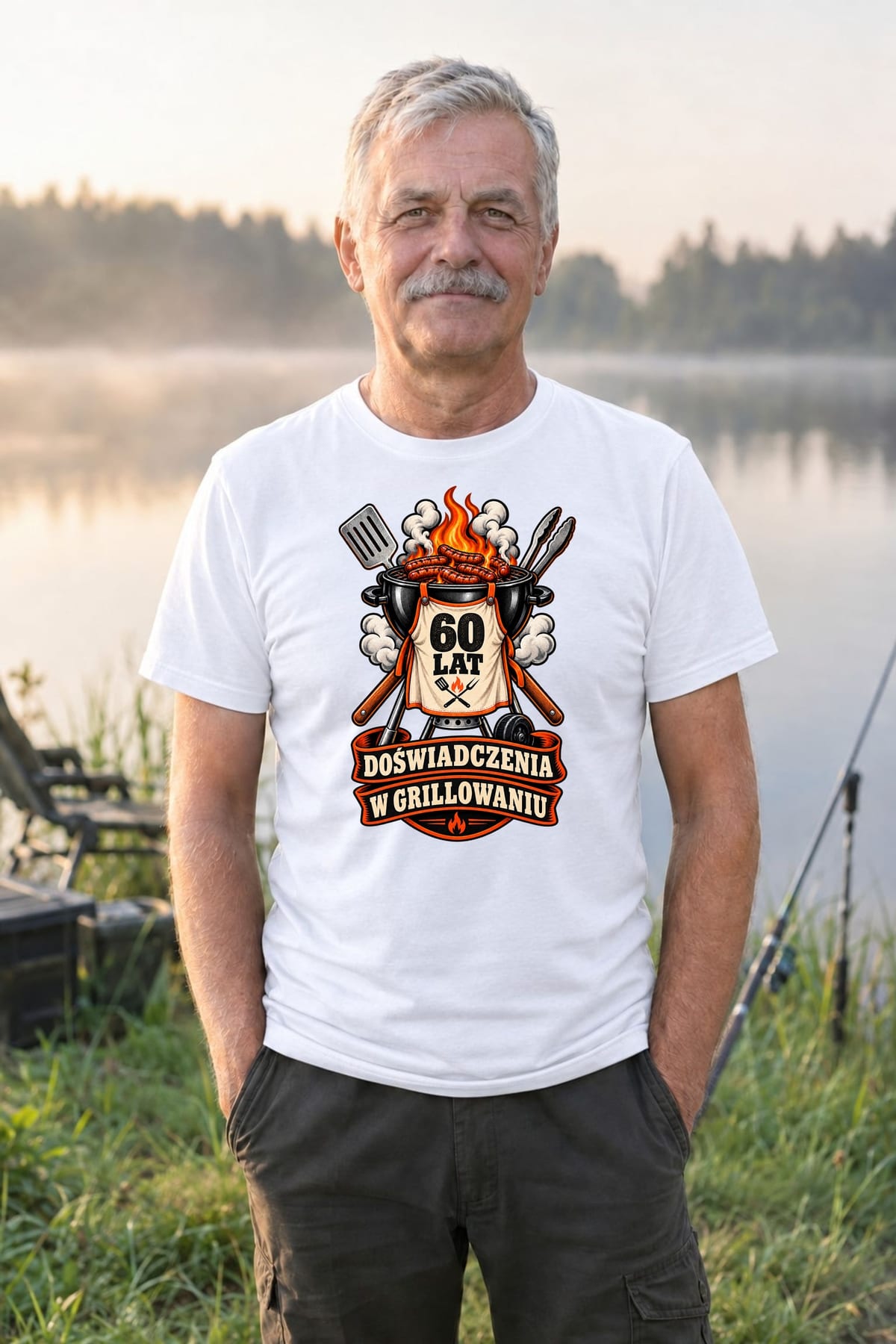 Koszulka męska biała na 60 urodziny grill master prezent dla taty, zdjęcie 6