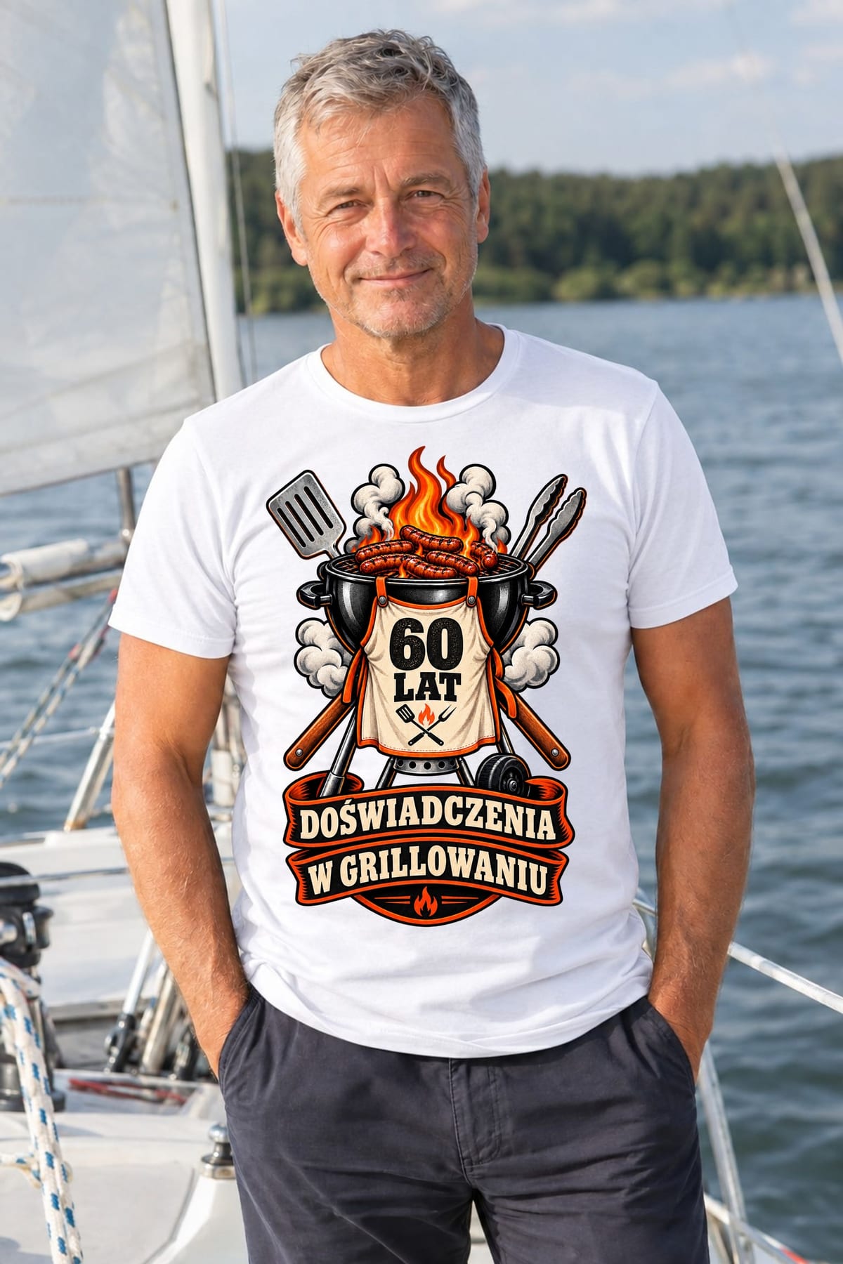 Koszulka męska biała na 60 urodziny grill master prezent dla taty, zdjęcie 7