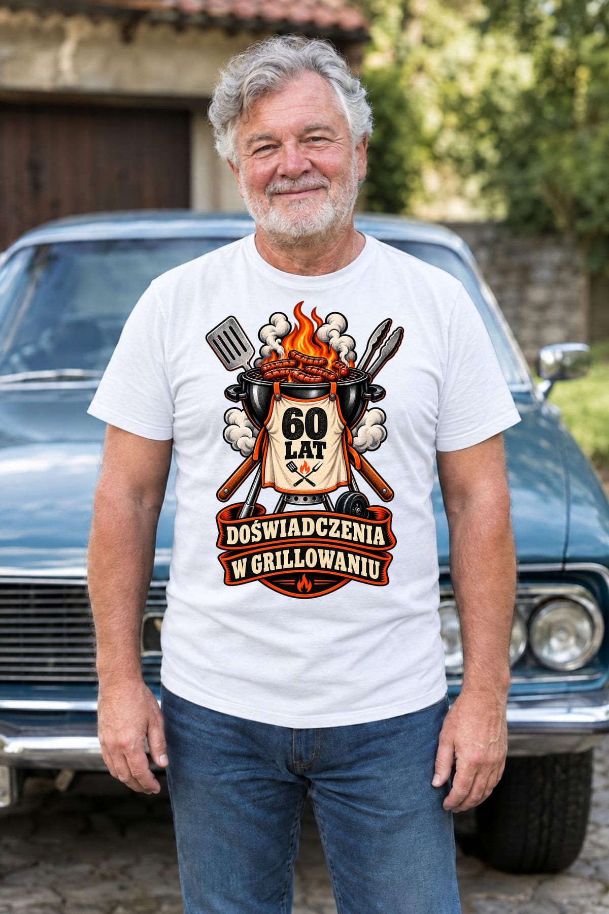 Koszulka męska biała na 60 urodziny grill master prezent dla taty, zdjęcie 8