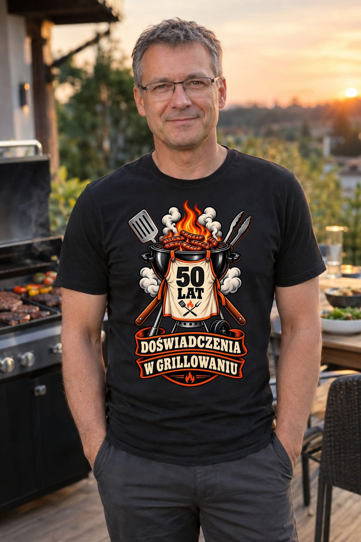 Koszulka męska czarna na 50 urodziny grill master prezent dla taty, zdjęcie 3