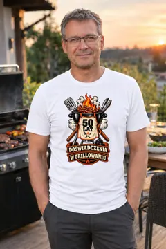 Koszulka męska biała na 50 urodziny grill master prezent dla męża