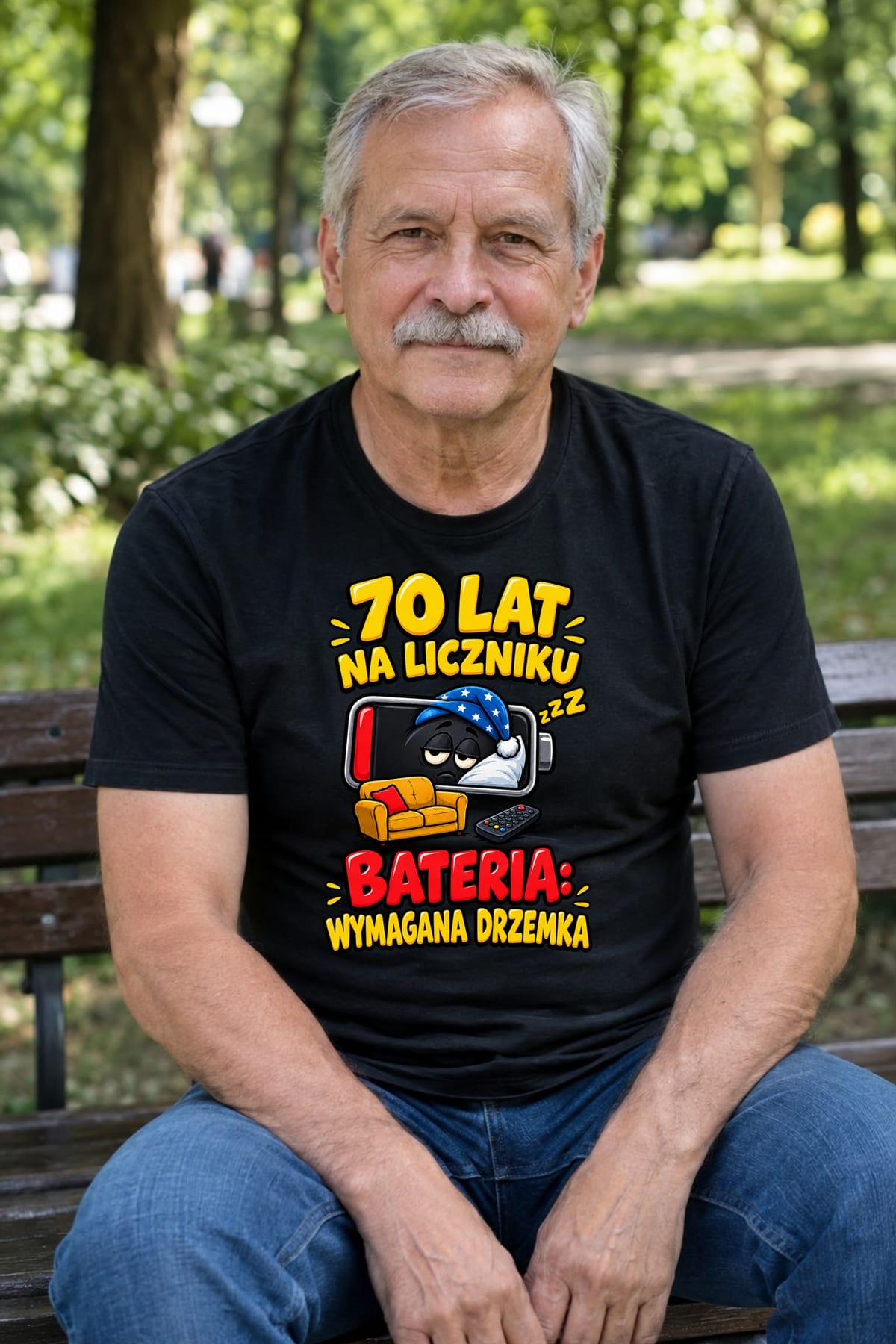 Koszulka męska czarna na 70 urodziny bateria wymagana drzemka prezent, zdjęcie 4