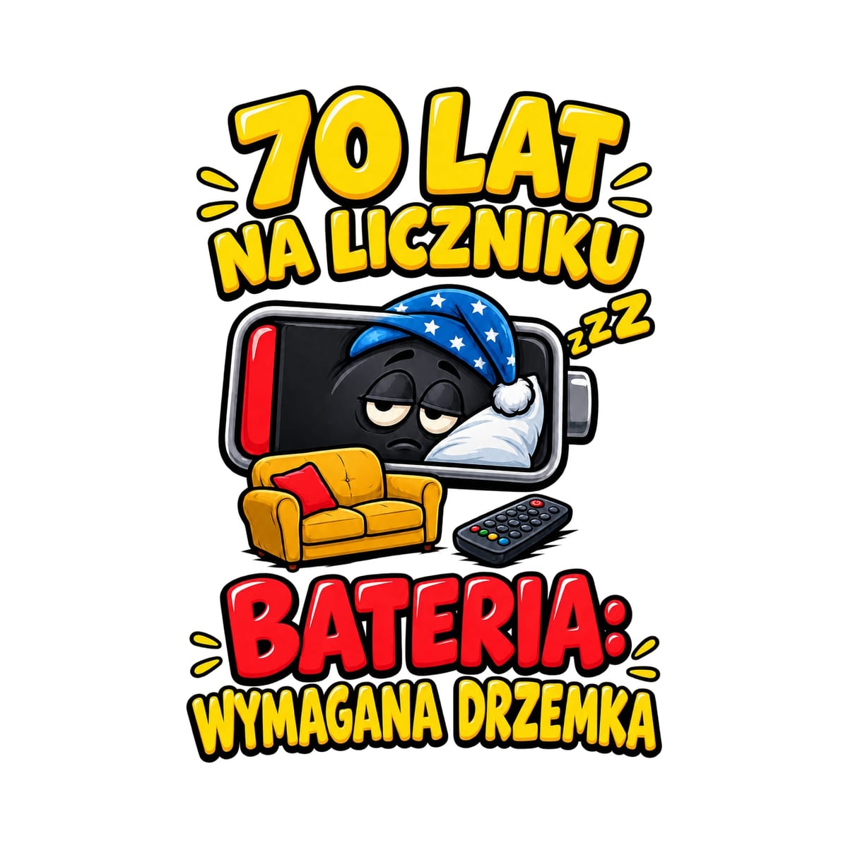 Koszulka męska biała na 70 urodziny bateria wymagana drzemka prezent, zdjęcie 2