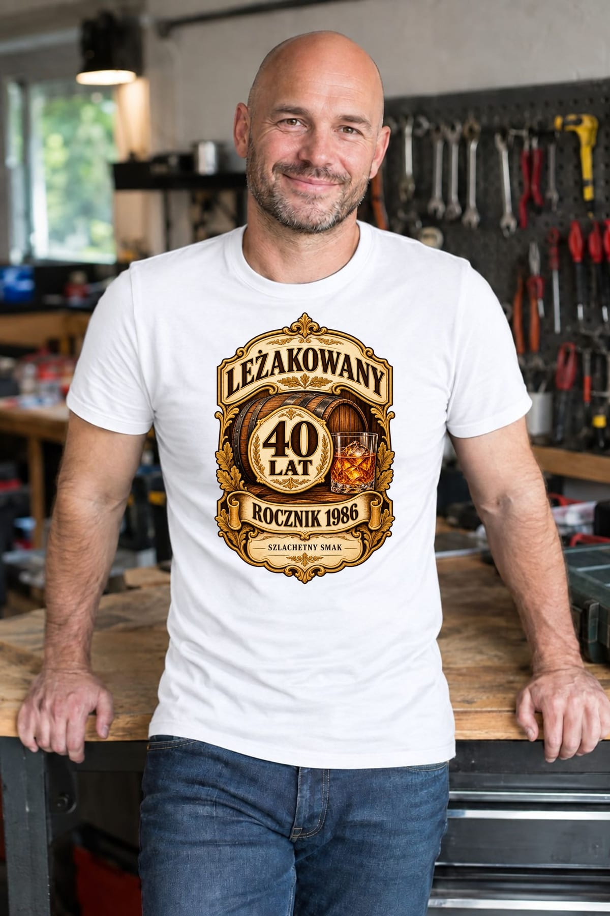 Koszulka męska biała leżakowany na 40 urodziny rocznik 1986 prezent, zdjęcie 1