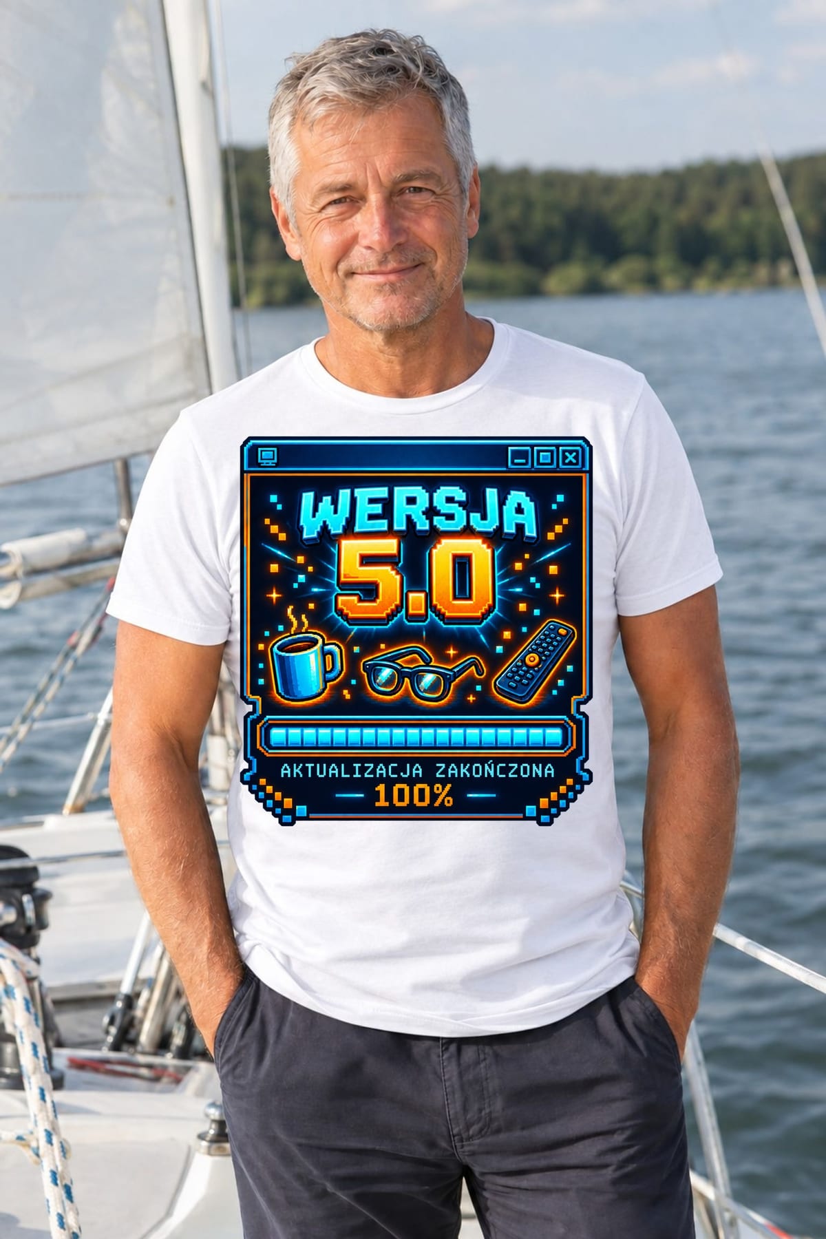 Koszulka męska biała na 50 urodziny aktualizacja systemu prezent, zdjęcie 5