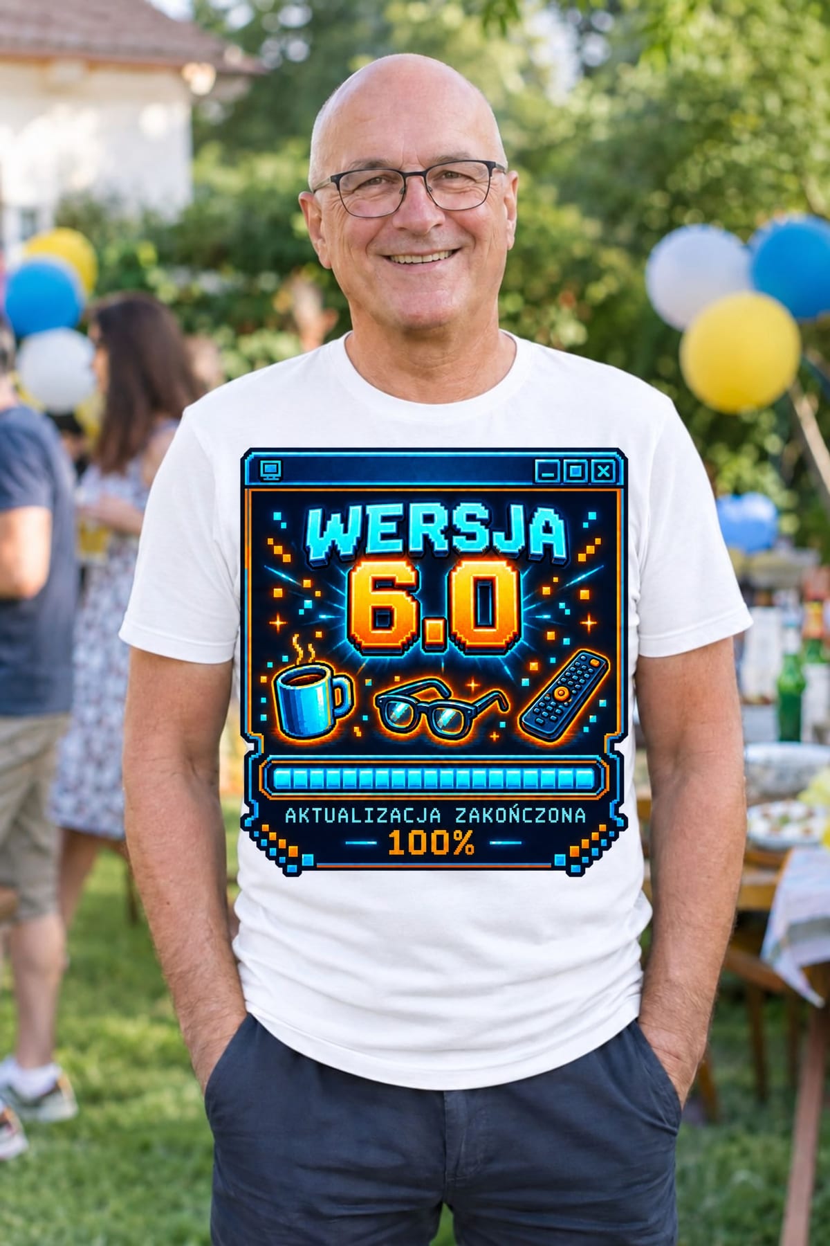 Koszulka męska biała na 60 urodziny aktualizacja wersja 6 0 prezent, zdjęcie 5