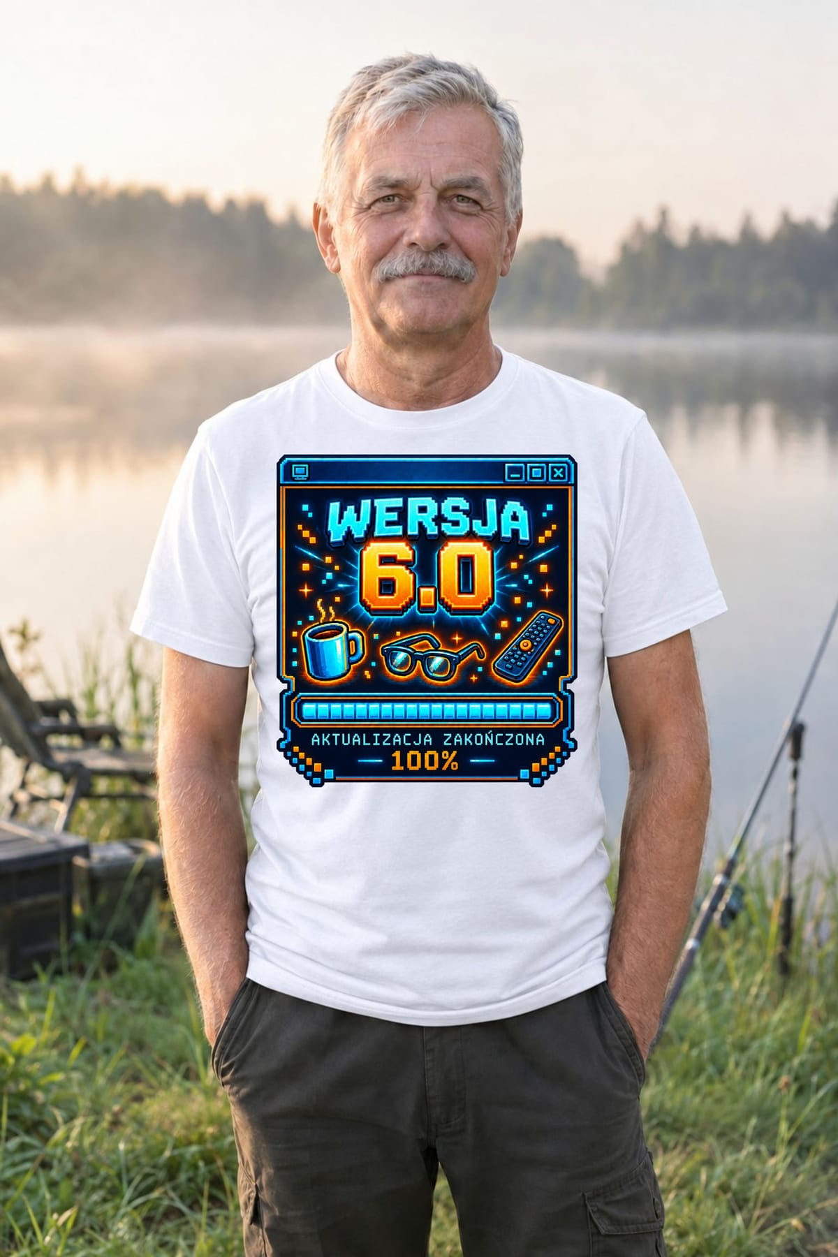 Koszulka męska biała na 60 urodziny aktualizacja wersja 6 0 prezent, zdjęcie 6