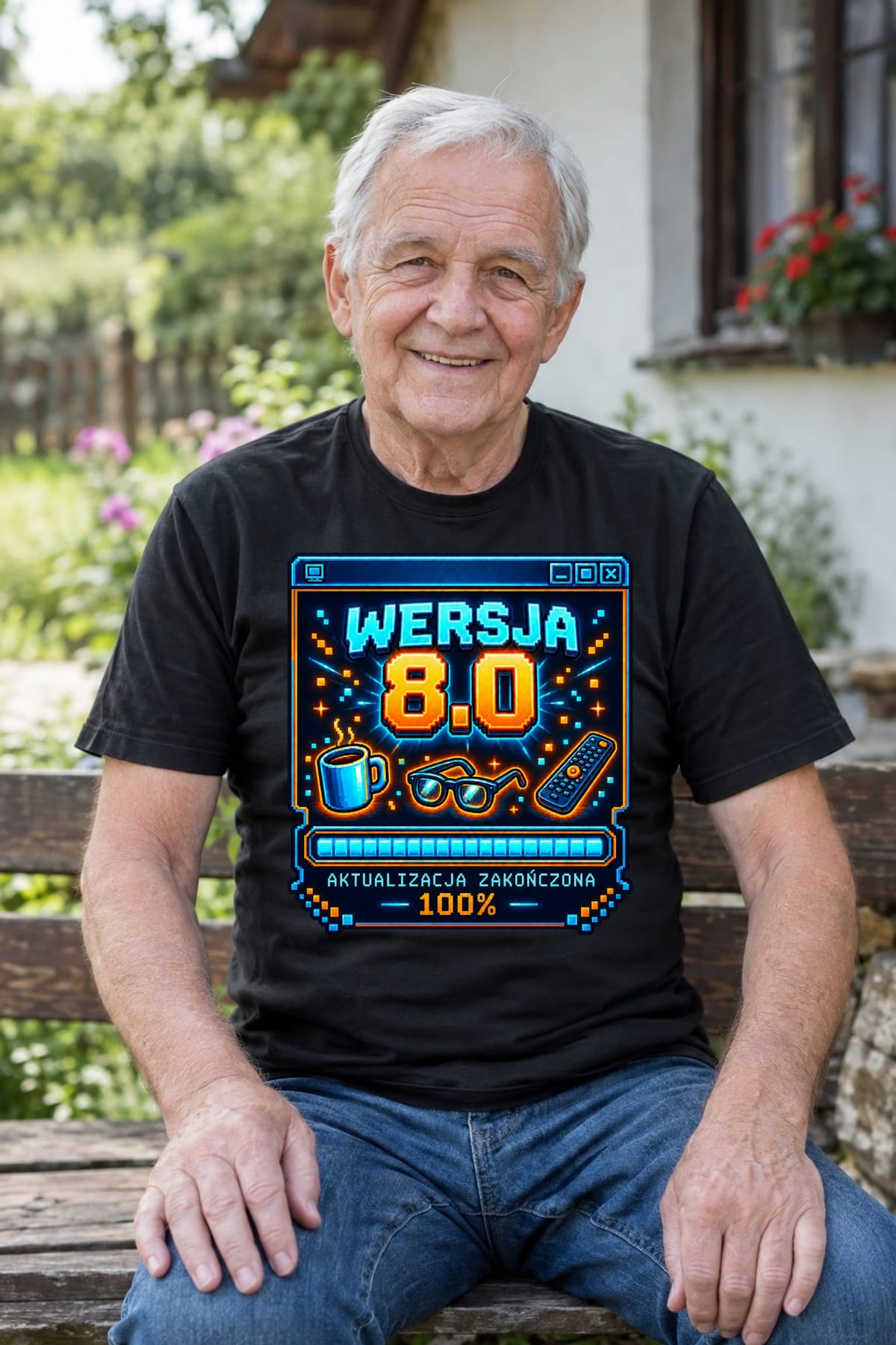 Koszulka męska czarna na 80 urodziny wersja 8 0 śmieszna prezent, zdjęcie 4