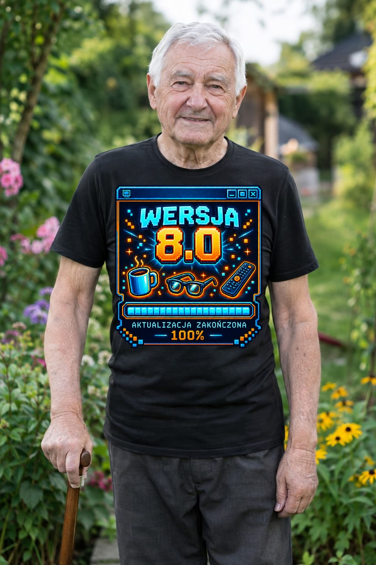 Koszulka męska czarna na 80 urodziny wersja 8 0 śmieszna prezent, zdjęcie 5