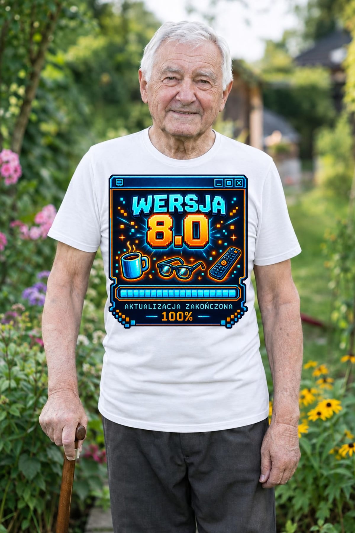 Koszulka męska biała na 80 urodziny wersja 8 0 śmieszna prezent, zdjęcie 1