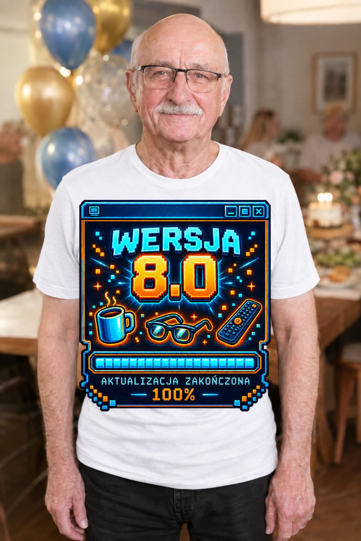 Koszulka męska biała na 80 urodziny wersja 8 0 śmieszna prezent, zdjęcie 3