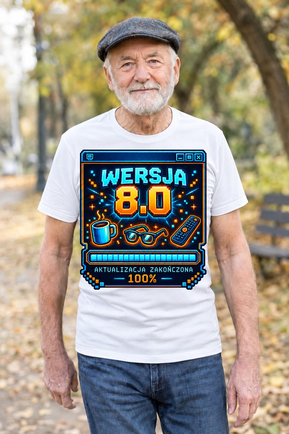 Koszulka męska biała na 80 urodziny wersja 8 0 śmieszna prezent, zdjęcie 4