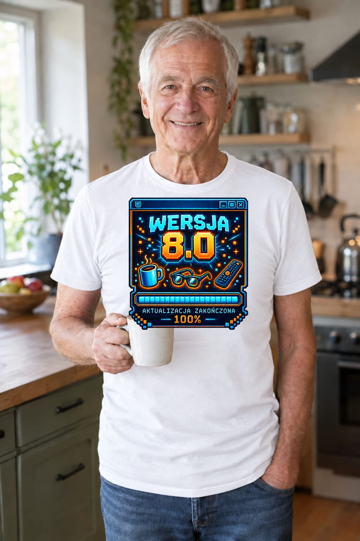 Koszulka męska biała na 80 urodziny wersja 8 0 śmieszna prezent, zdjęcie 8