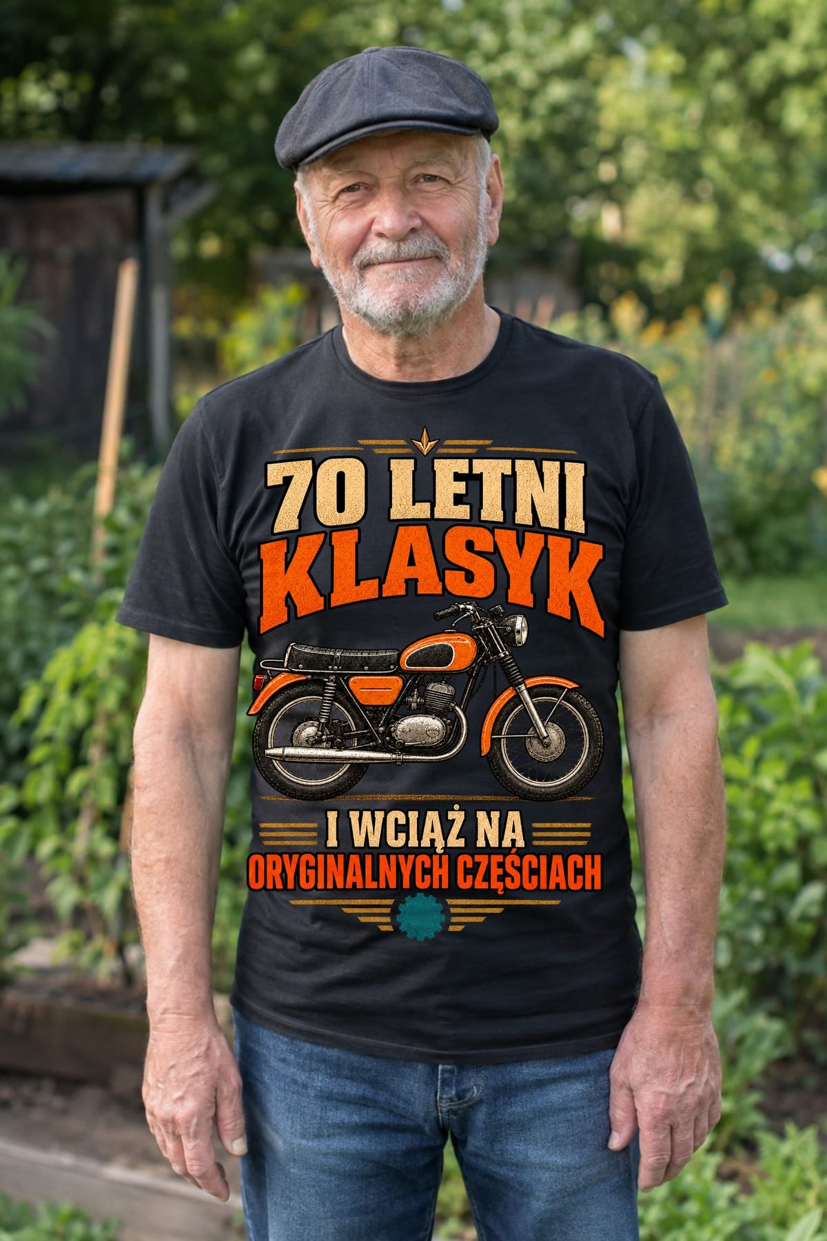 Koszulka męska czarna na 70 urodziny motocykl WSK klasyk prezent, zdjęcie 3