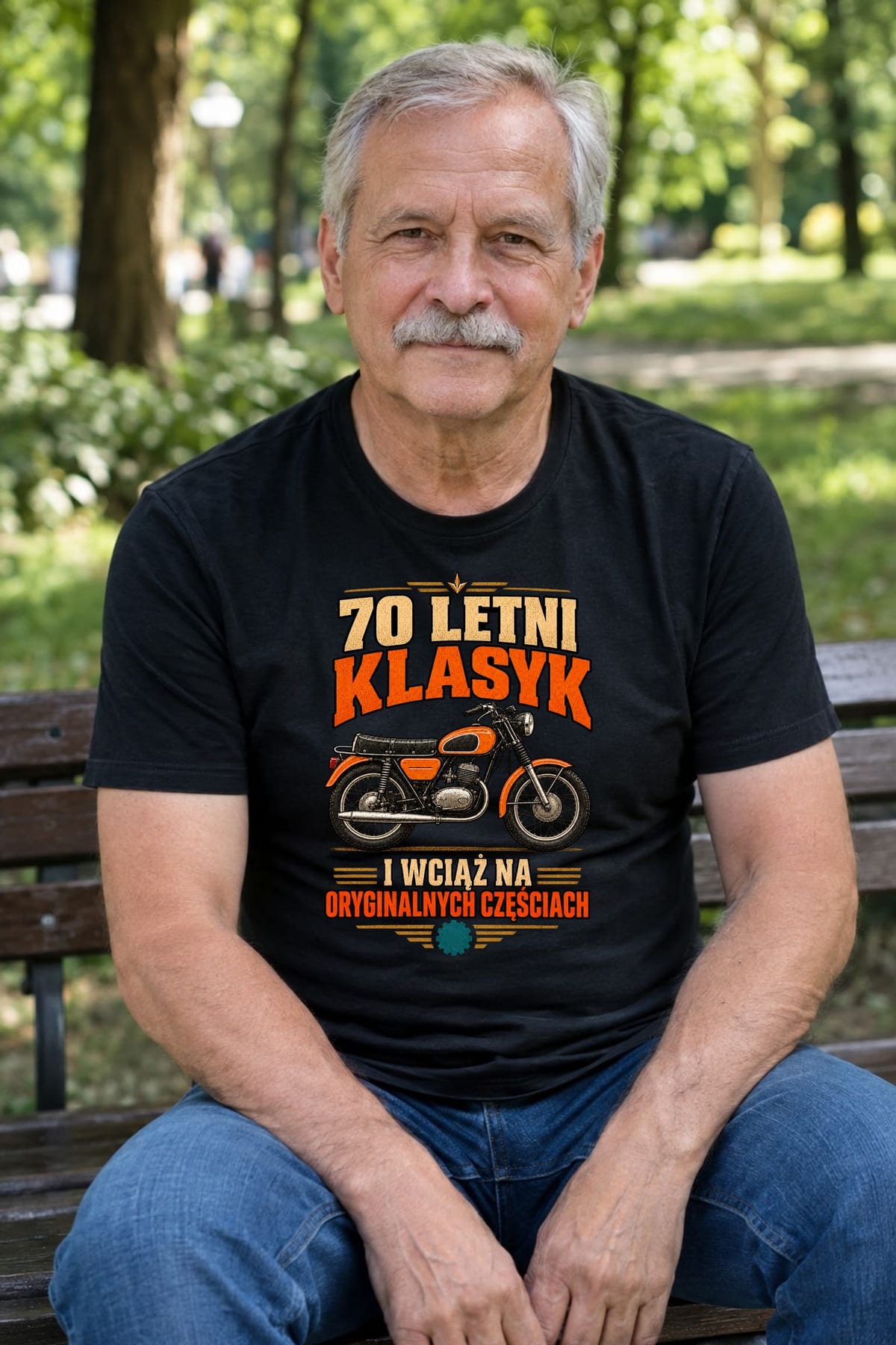 Koszulka męska czarna na 70 urodziny motocykl WSK klasyk prezent, zdjęcie 4