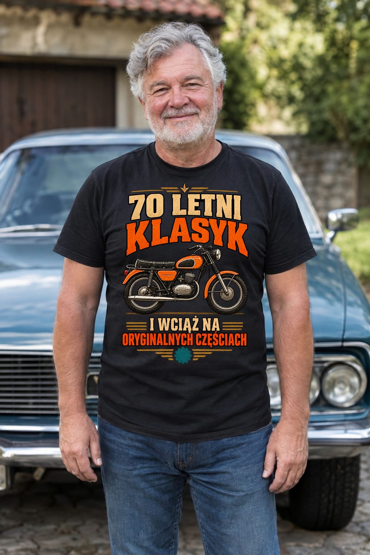 Koszulka męska czarna na 70 urodziny motocykl WSK klasyk prezent, zdjęcie 6