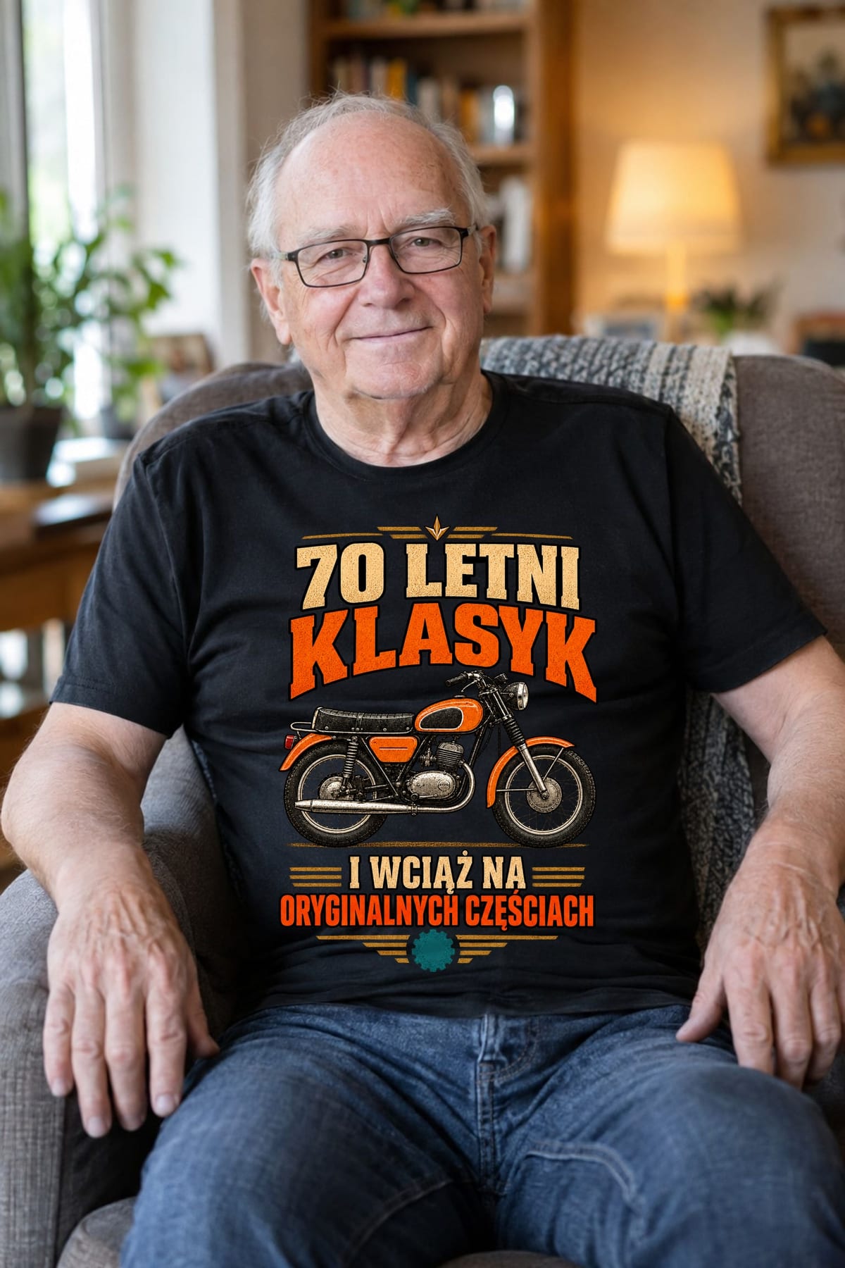 Koszulka męska czarna na 70 urodziny motocykl WSK klasyk prezent, zdjęcie 7