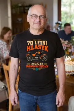 Koszulka męska czarna na 70 urodziny motocykl WSK klasyk prezent