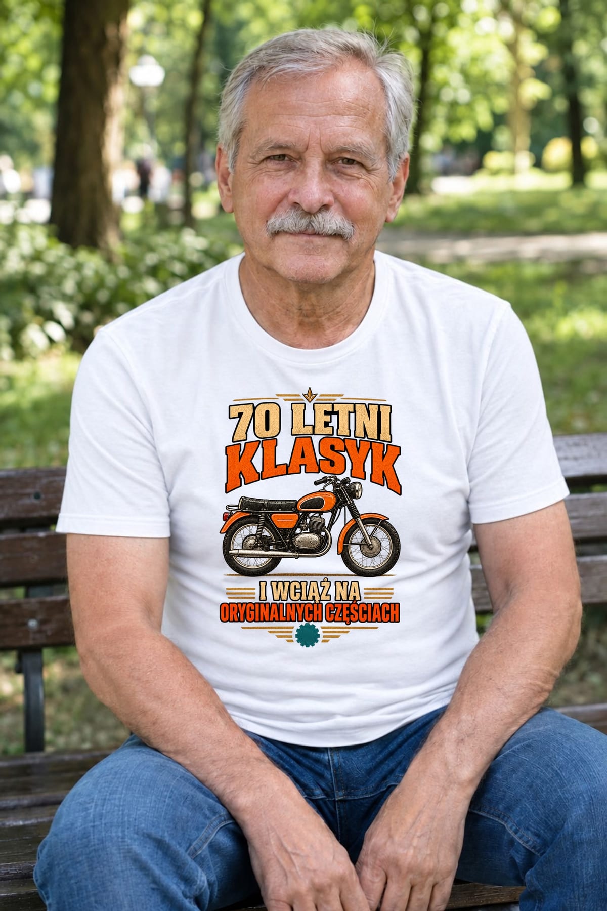 Koszulka męska biała na 70 urodziny motocykl WSK klasyk prezent, zdjęcie 1