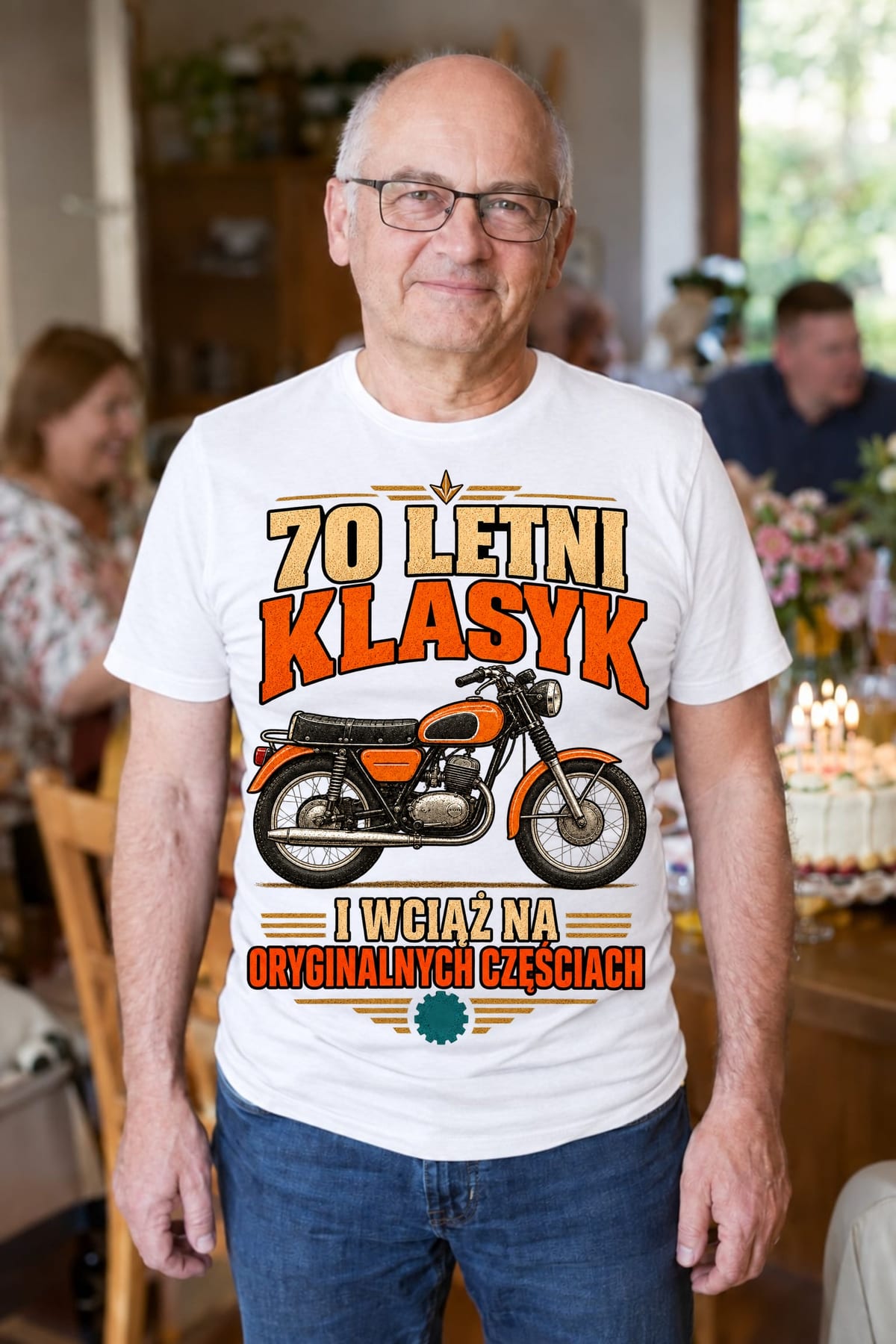 Koszulka męska biała na 70 urodziny motocykl WSK klasyk prezent, zdjęcie 3