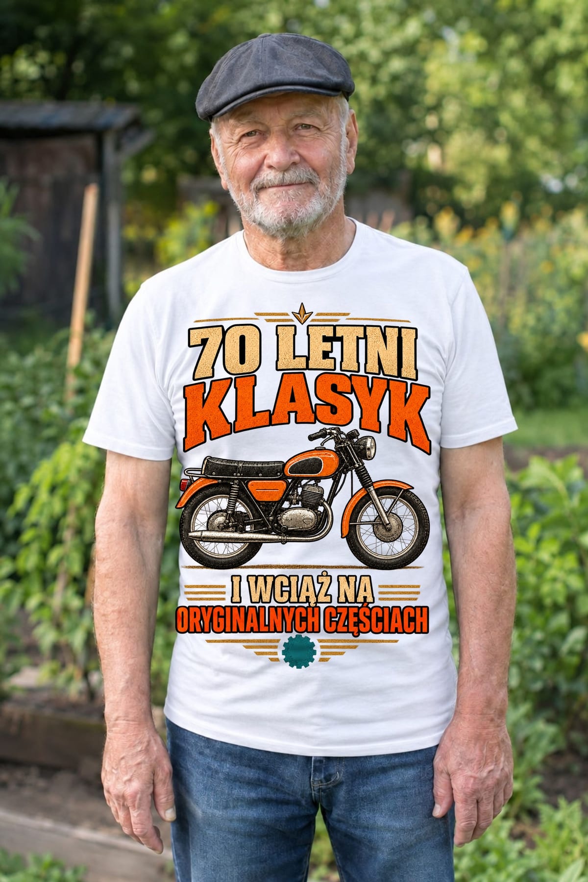 Koszulka męska biała na 70 urodziny motocykl WSK klasyk prezent, zdjęcie 5