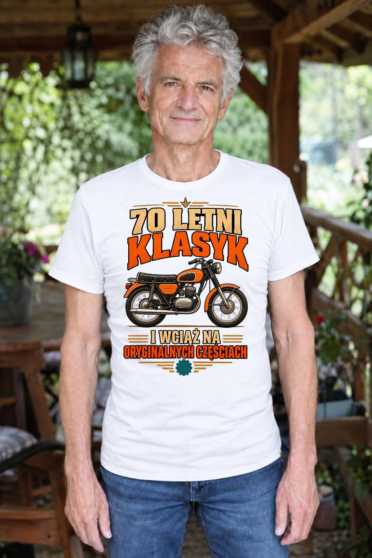 Koszulka męska biała na 70 urodziny motocykl WSK klasyk prezent, zdjęcie 6