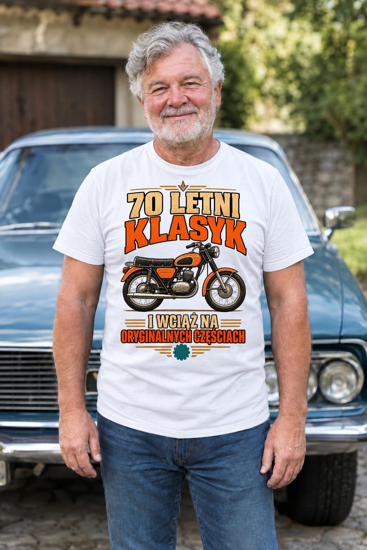 Koszulka męska biała na 70 urodziny motocykl WSK klasyk prezent, zdjęcie 8