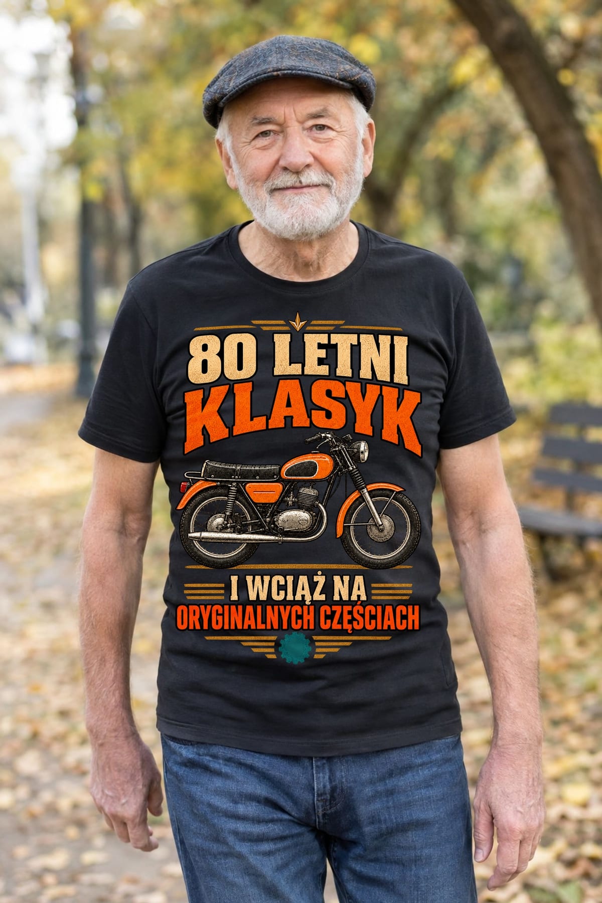 Koszulka męska czarna na 80 urodziny motocykl WSK klasyk prezent, zdjęcie 3
