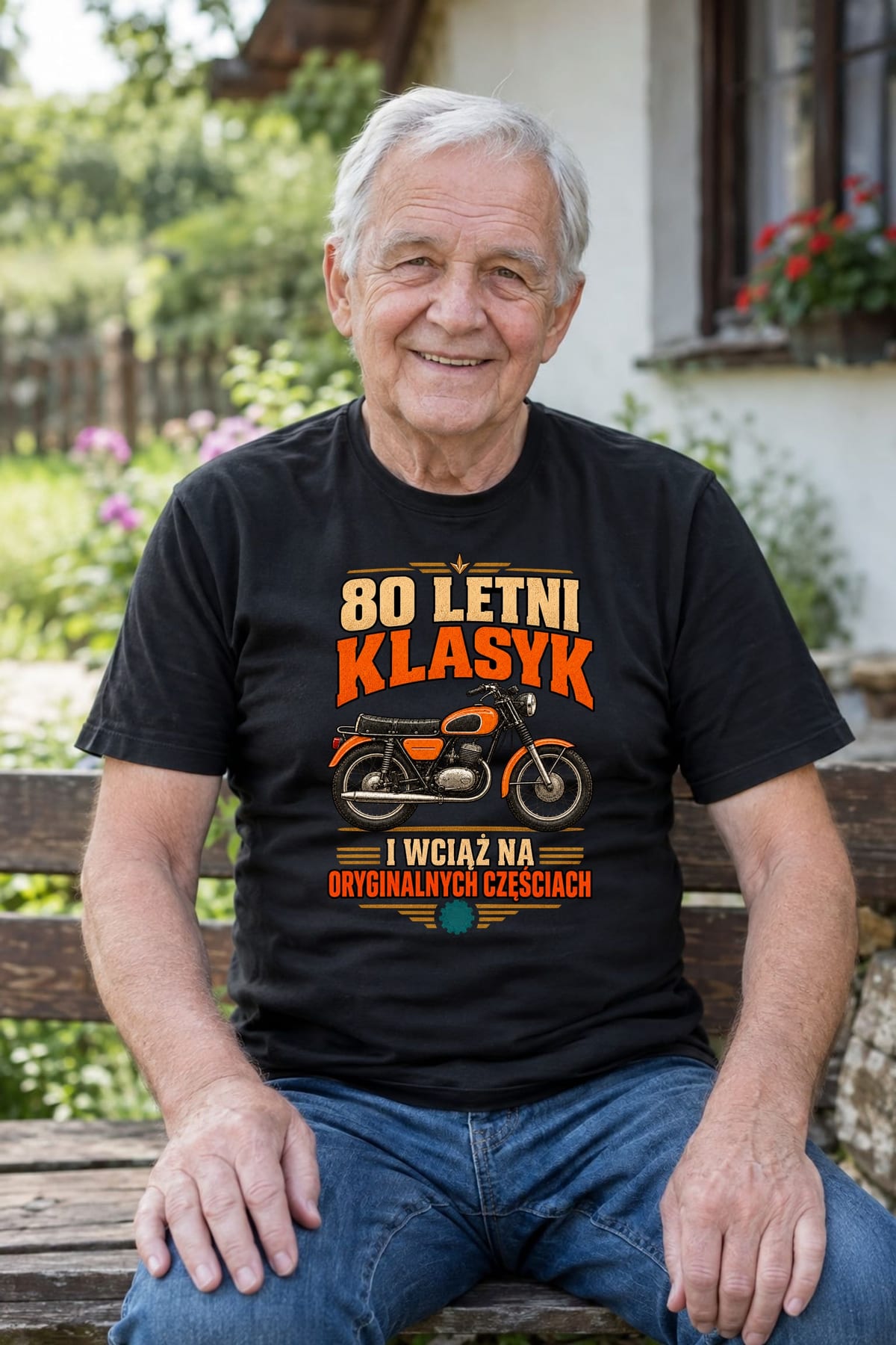 Koszulka męska czarna na 80 urodziny motocykl WSK klasyk prezent, zdjęcie 5
