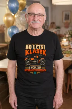 Koszulka męska czarna na 80 urodziny motocykl WSK klasyk prezent