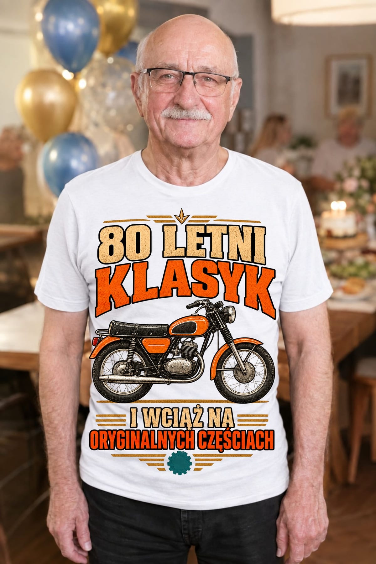 Koszulka męska biała na 80 urodziny motocykl WSK klasyk prezent, zdjęcie 3