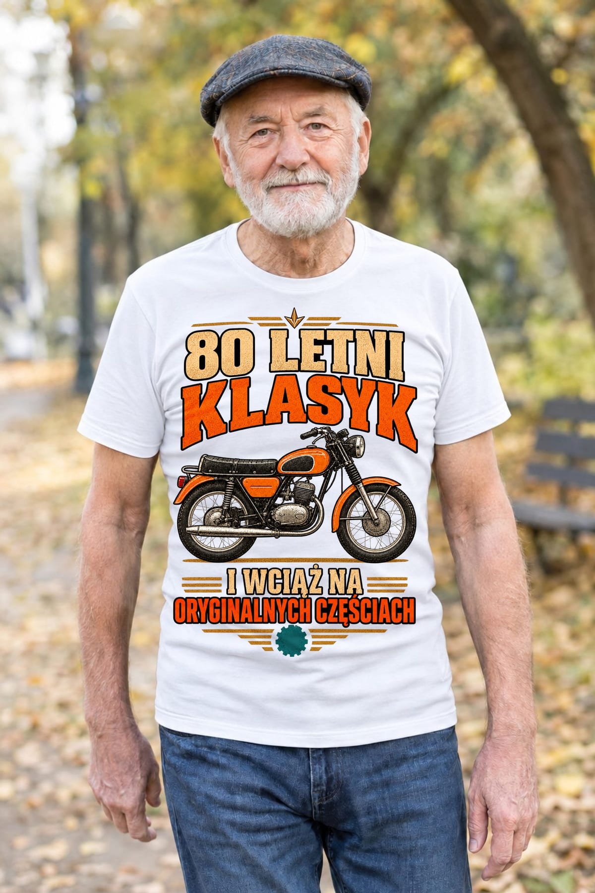 Koszulka męska biała na 80 urodziny motocykl WSK klasyk prezent, zdjęcie 4