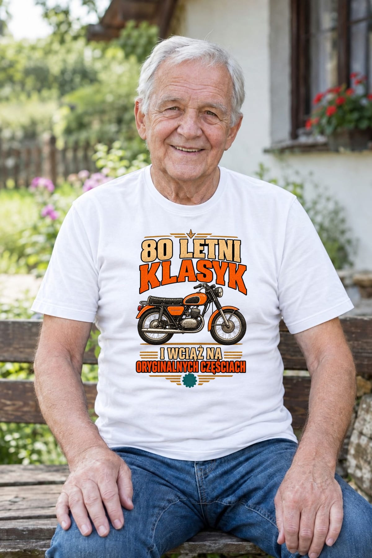 Koszulka męska biała na 80 urodziny motocykl WSK klasyk prezent, zdjęcie 6
