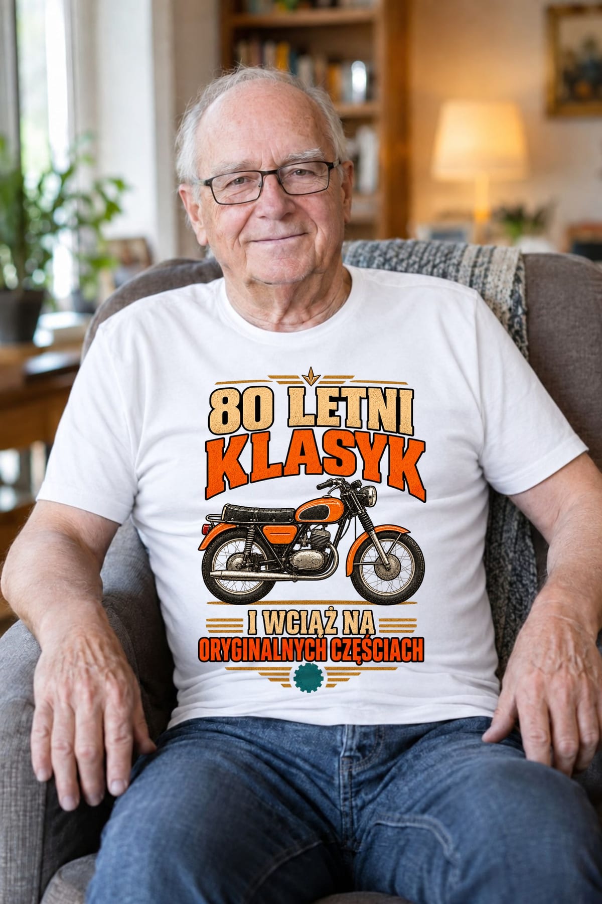 Koszulka męska biała na 80 urodziny motocykl WSK klasyk prezent, zdjęcie 7
