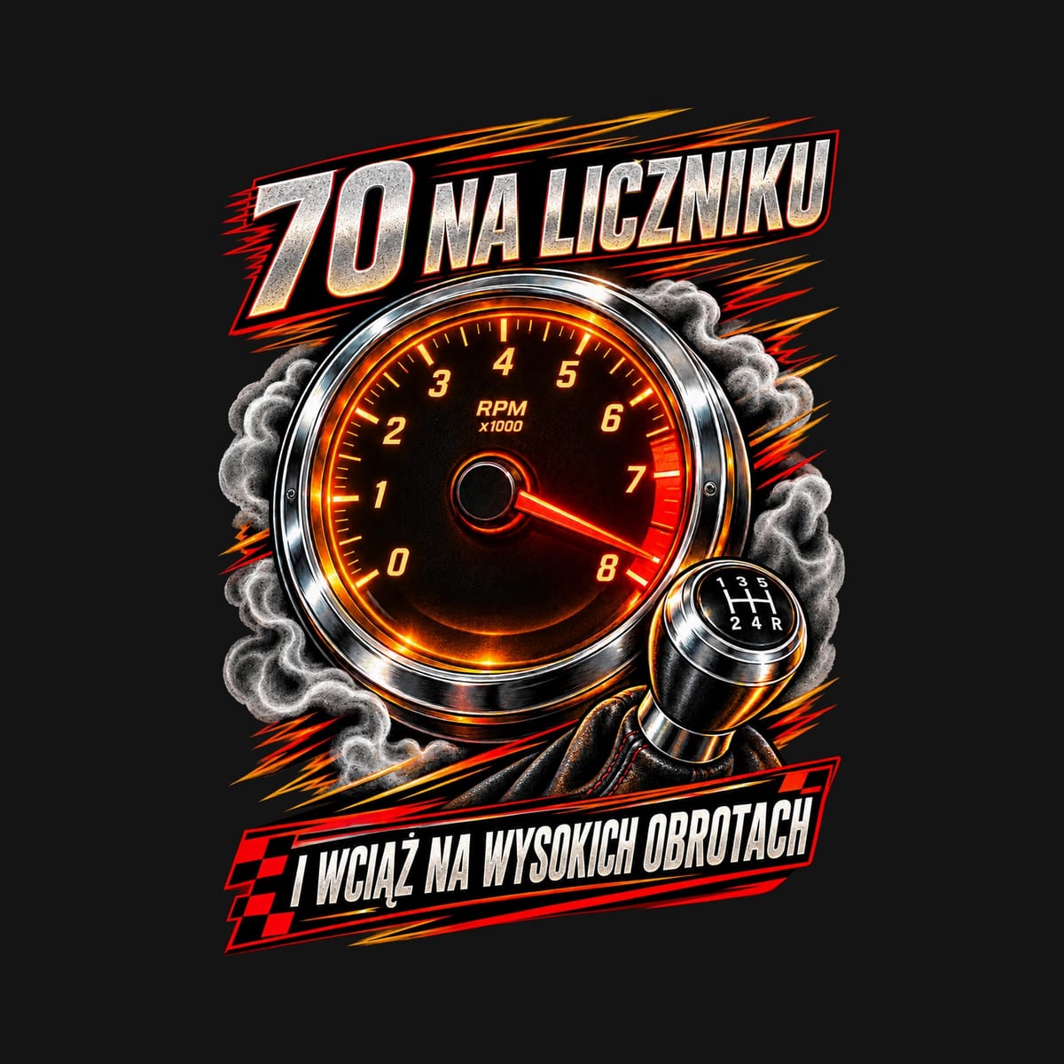 Koszulka męska czarna na 70 urodziny obrotomierz samochodowy prezent, zdjęcie 2