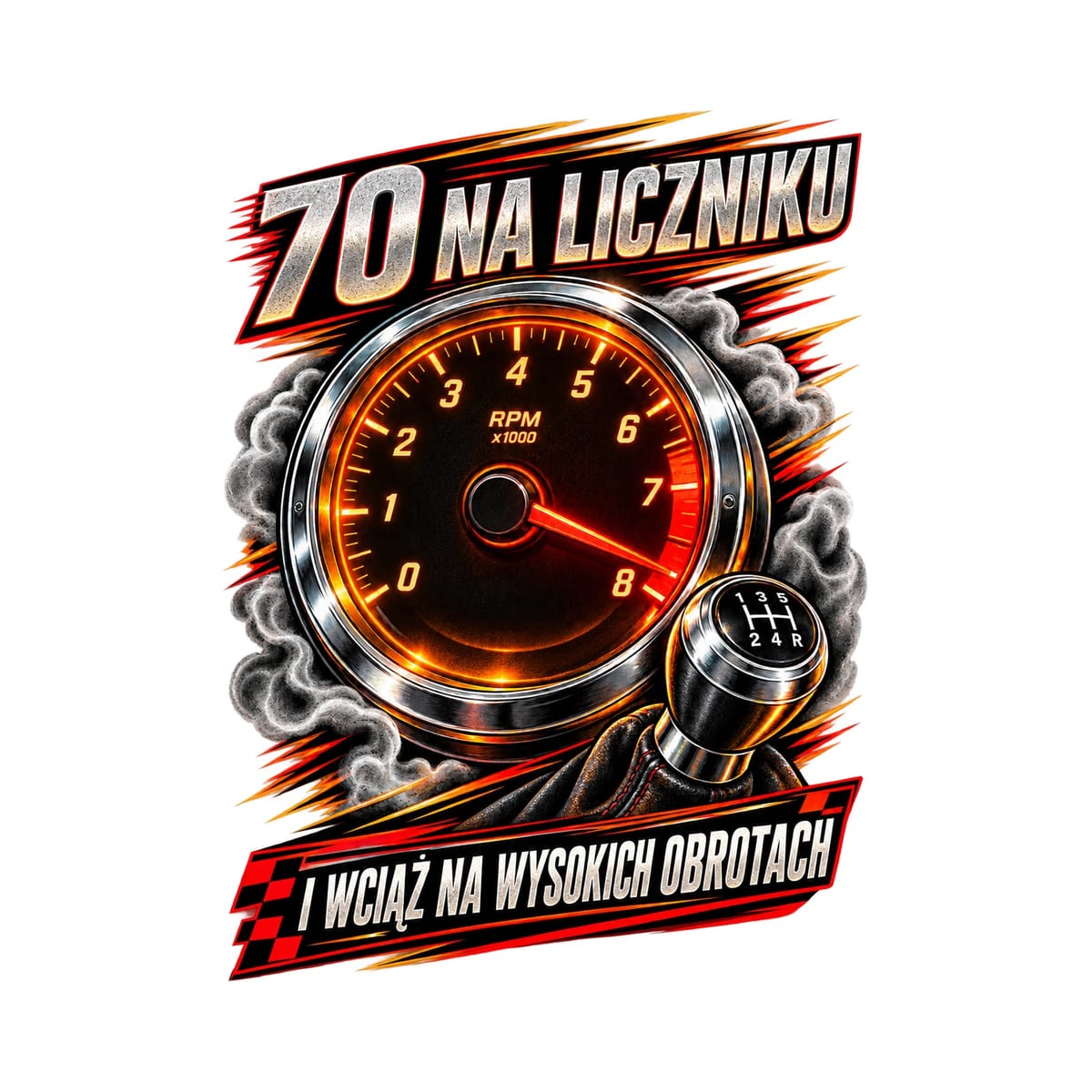 Koszulka męska biała na 70 urodziny obrotomierz samochodowy prezent, zdjęcie 2