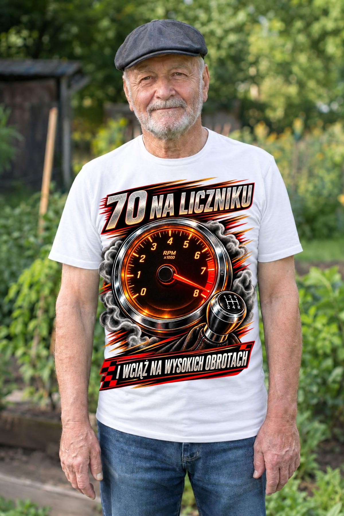 Koszulka męska biała na 70 urodziny obrotomierz samochodowy prezent, zdjęcie 6
