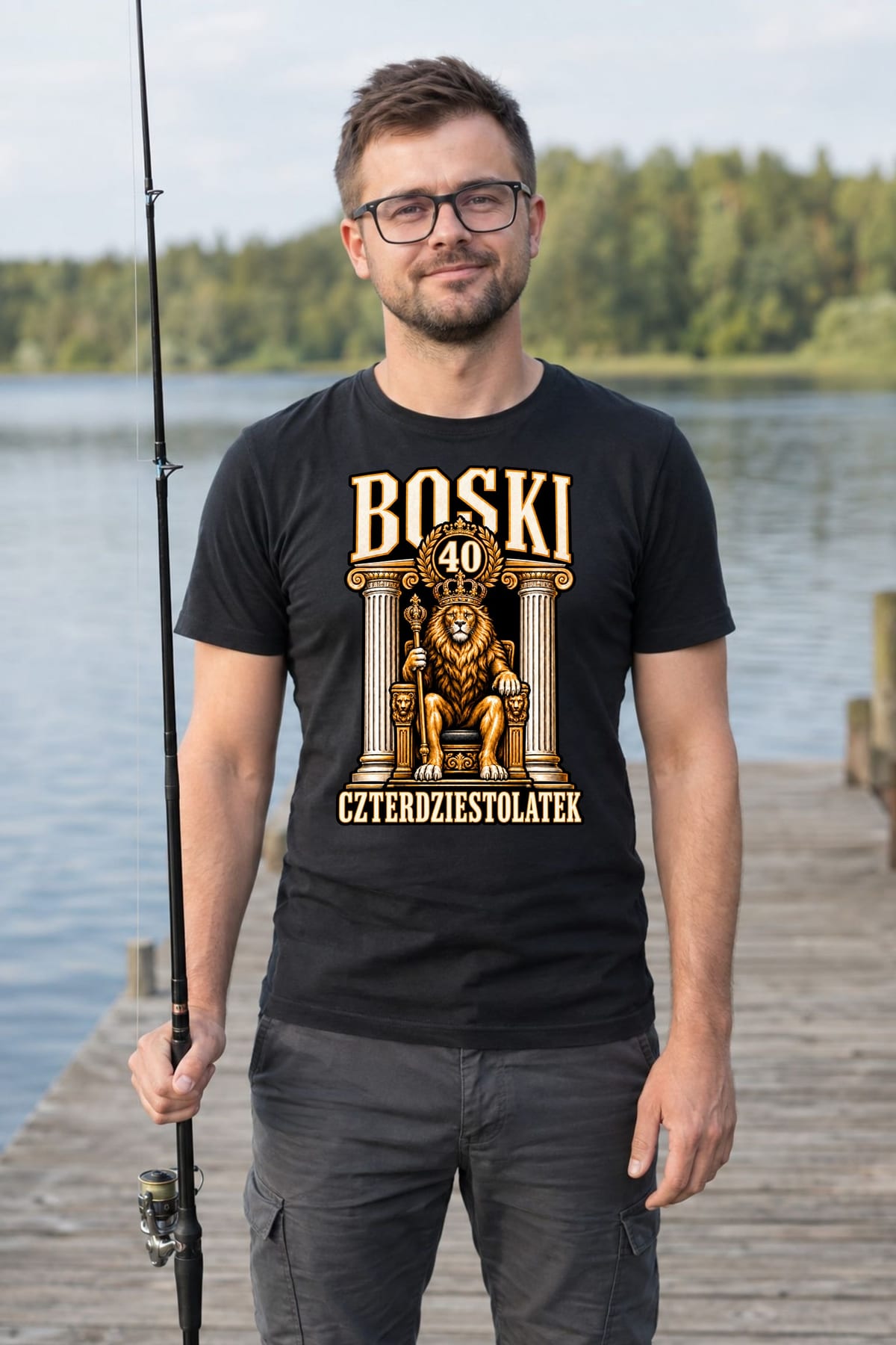 Koszulka męska czarna na 40 urodziny boski czterdziestolatek lew prezent, zdjęcie 4