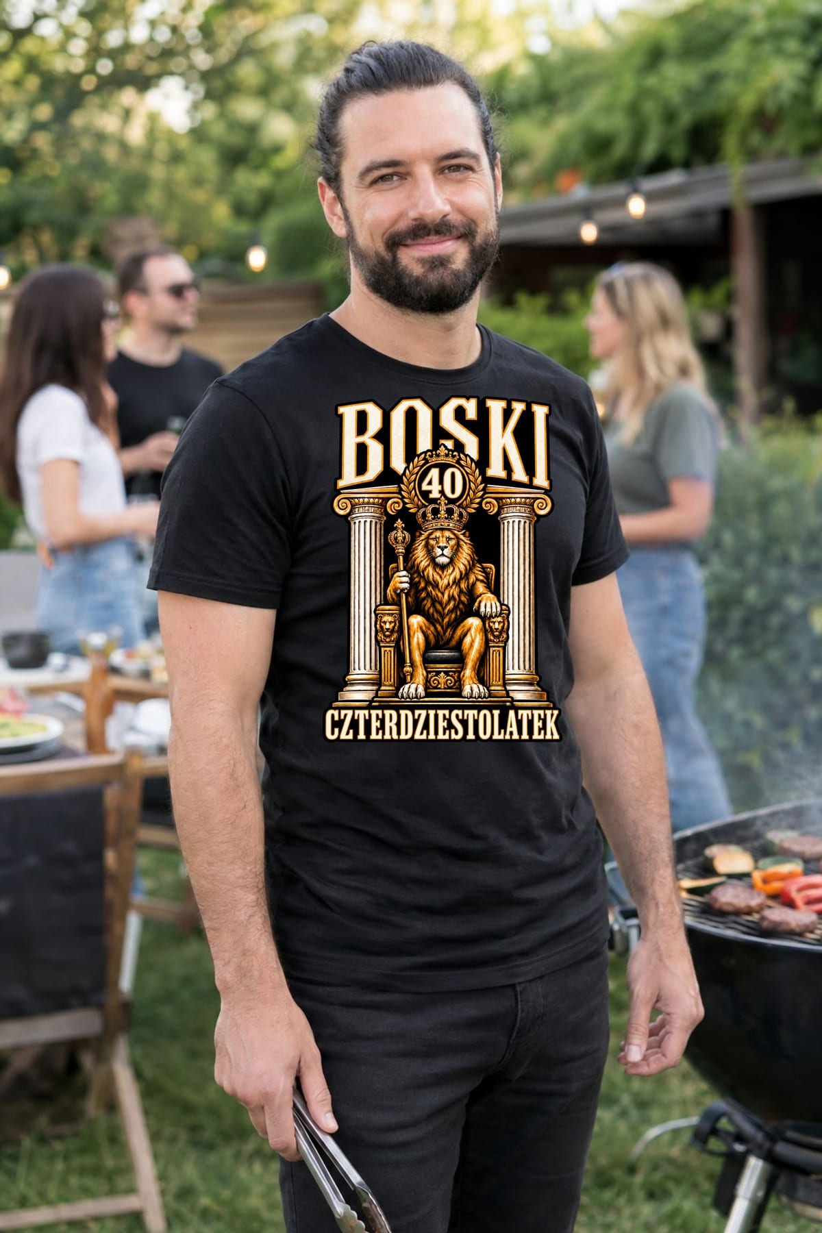 Koszulka męska czarna na 40 urodziny boski czterdziestolatek lew prezent, zdjęcie 5