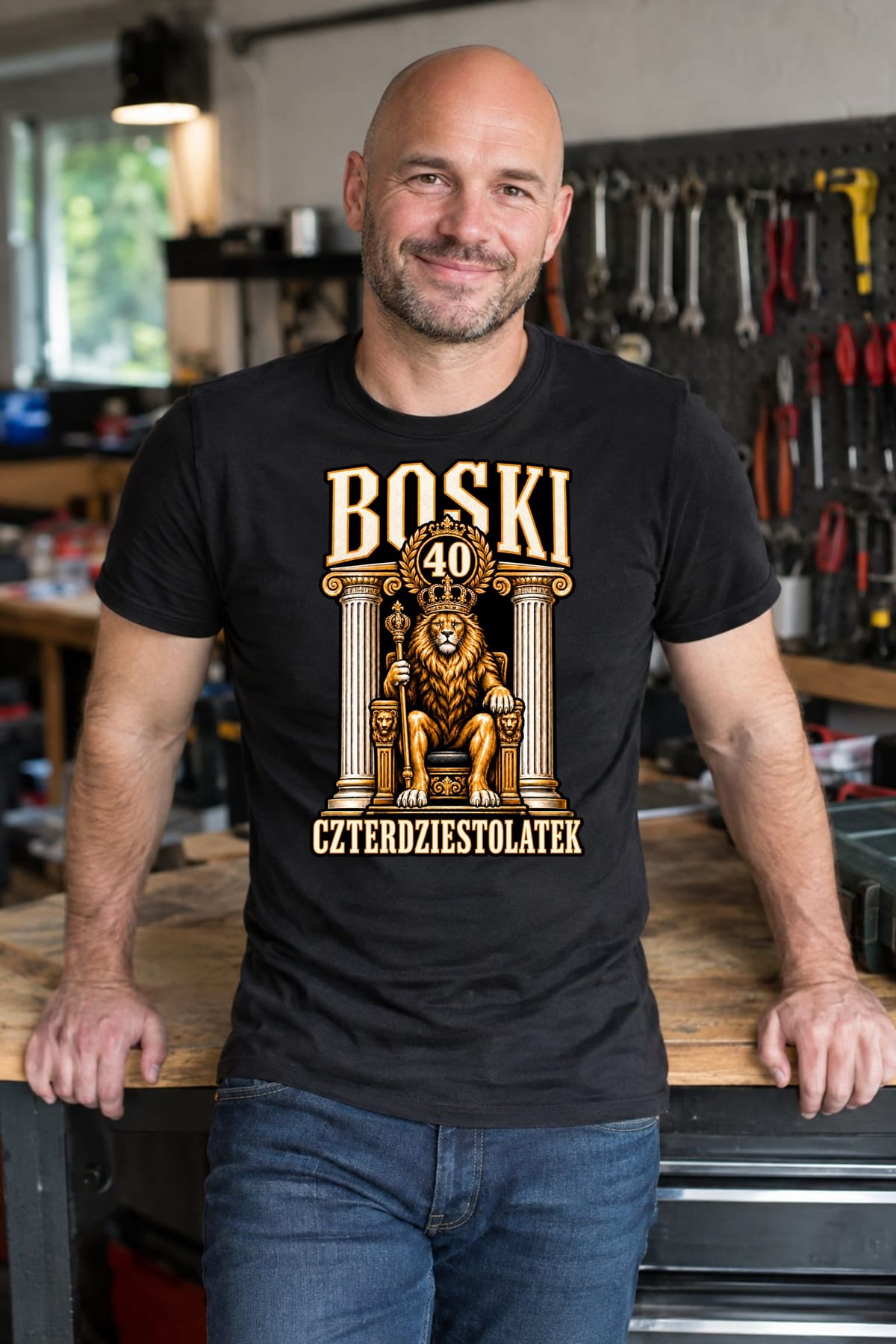 Koszulka męska czarna na 40 urodziny boski czterdziestolatek lew prezent, zdjęcie 8