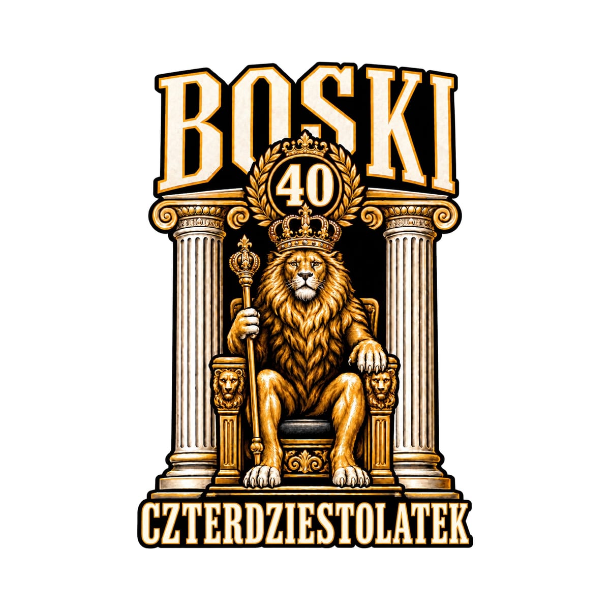 Koszulka męska biała na 40 urodziny boski czterdziestolatek lew prezent, zdjęcie 2